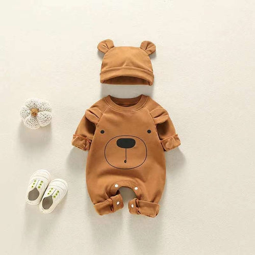 Baby Long-Sleeved Rompers With Hat
