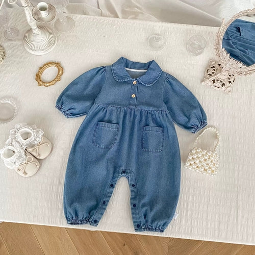 Baby Casual Pocketed Denim Rompers