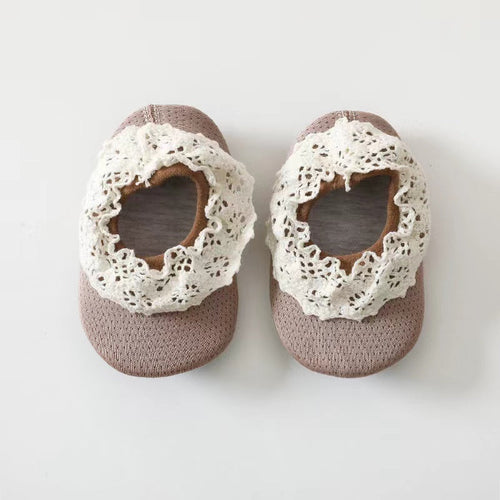 Baby Lace Ruffle Design Rubber Sole Shoes