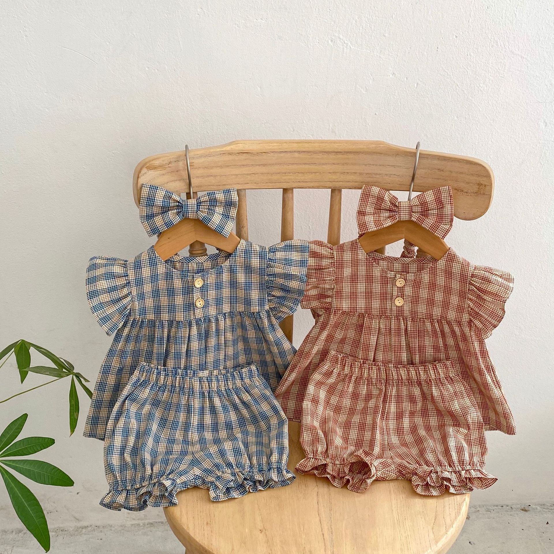 Baby Girl Plaid Pattern Shorts Sets