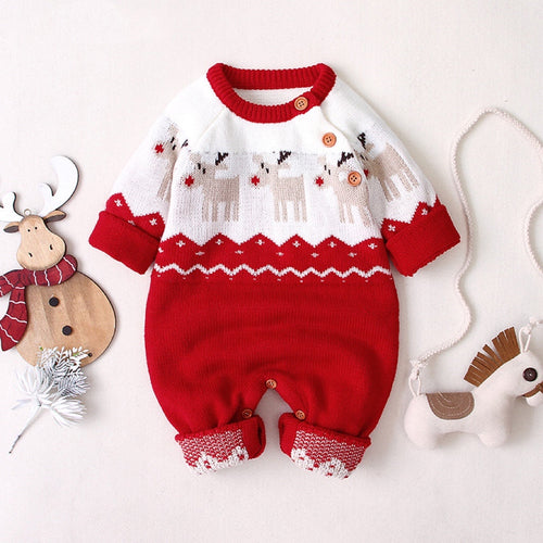 Baby Christmas Button Design Sweater Rompers