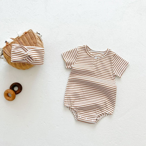 Baby Girls Round Collar Short-Sleeved Onesies