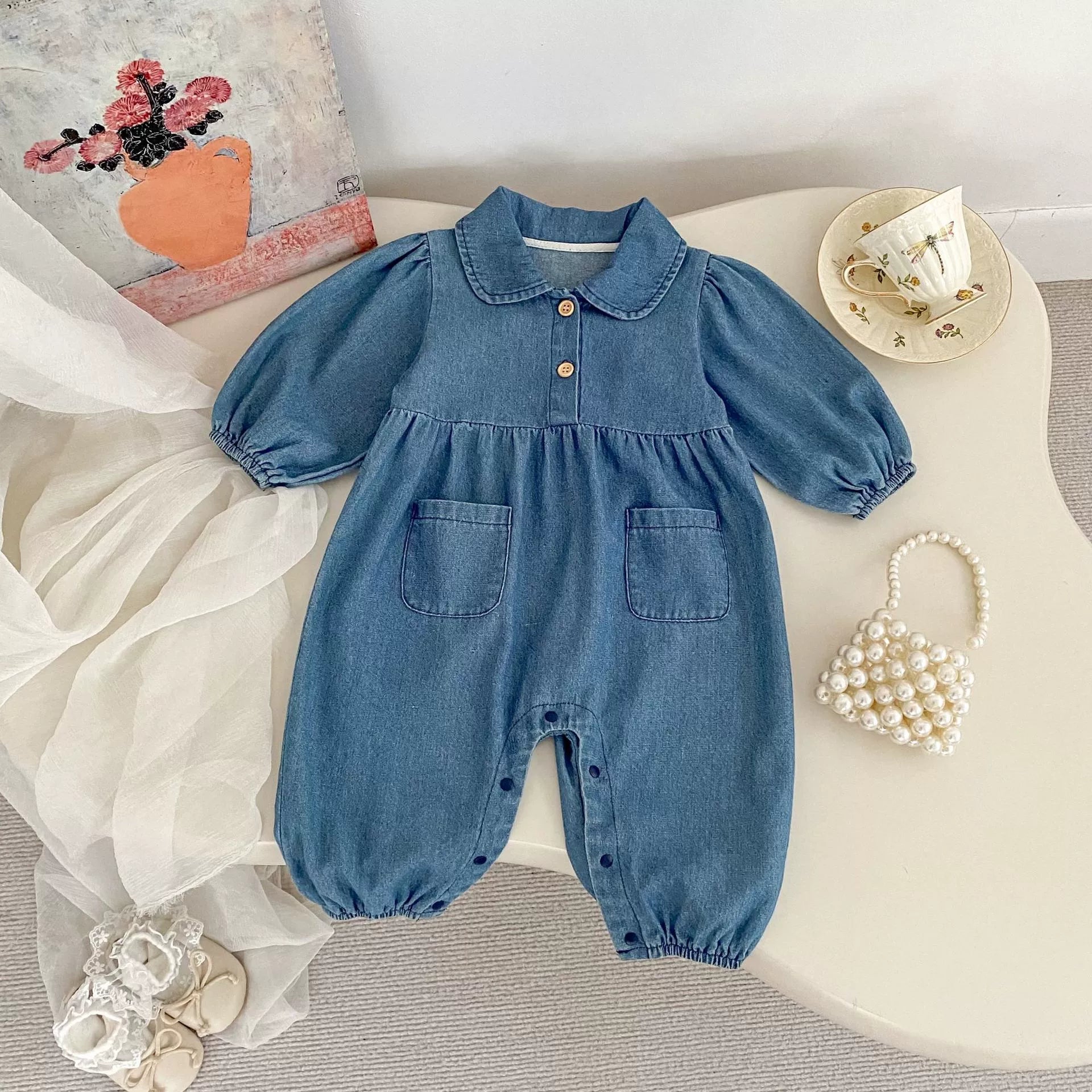 Baby Casual Pocketed Denim Rompers