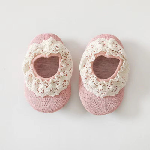 Baby Lace Ruffle Design Rubber Sole Shoes