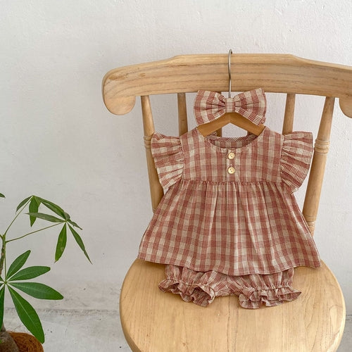 Baby Girl Plaid Pattern Shorts Sets