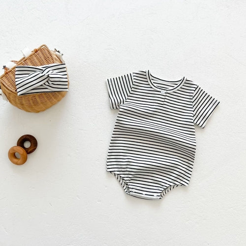 Baby Girls Round Collar Short-Sleeved Onesies