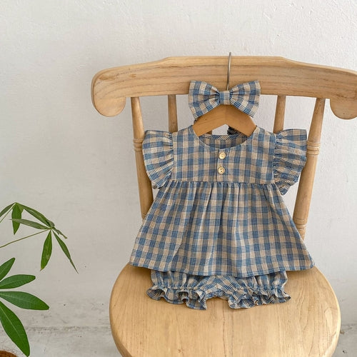 Baby Girl Plaid Pattern Shorts Sets