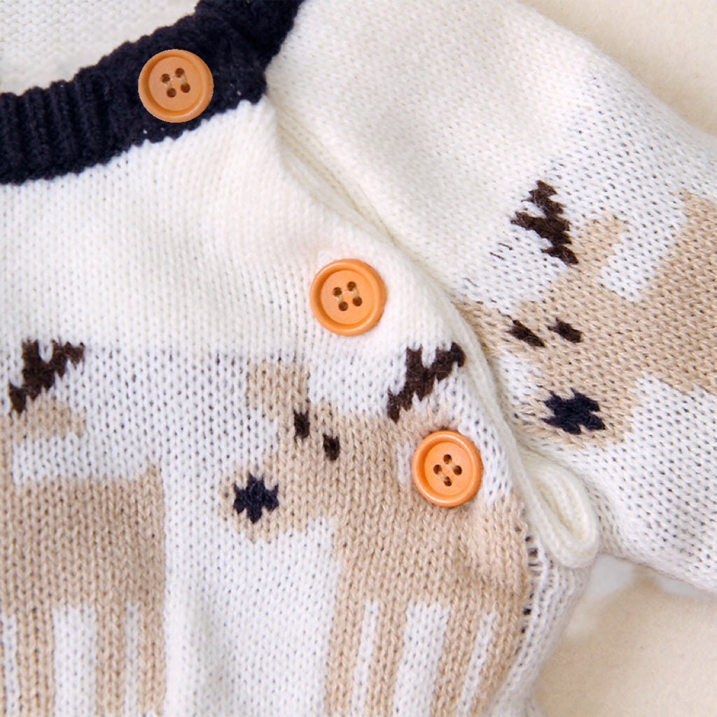 Baby Christmas Button Design Sweater Rompers