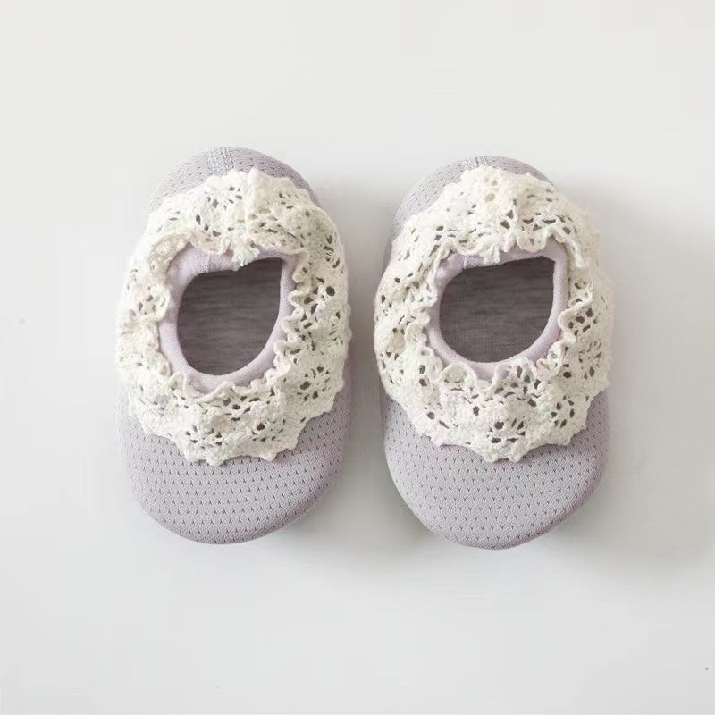 Baby Lace Ruffle Design Rubber Sole Shoes