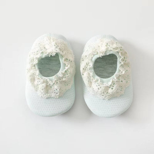 Baby Lace Ruffle Design Rubber Sole Shoes