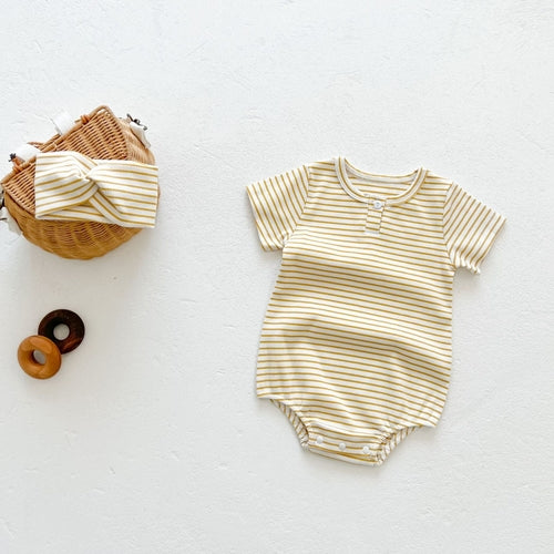 Baby Girls Round Collar Short-Sleeved Onesies