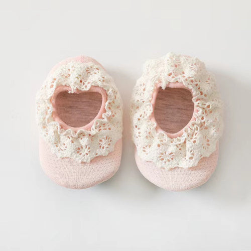 Baby Lace Ruffle Design Rubber Sole Shoes