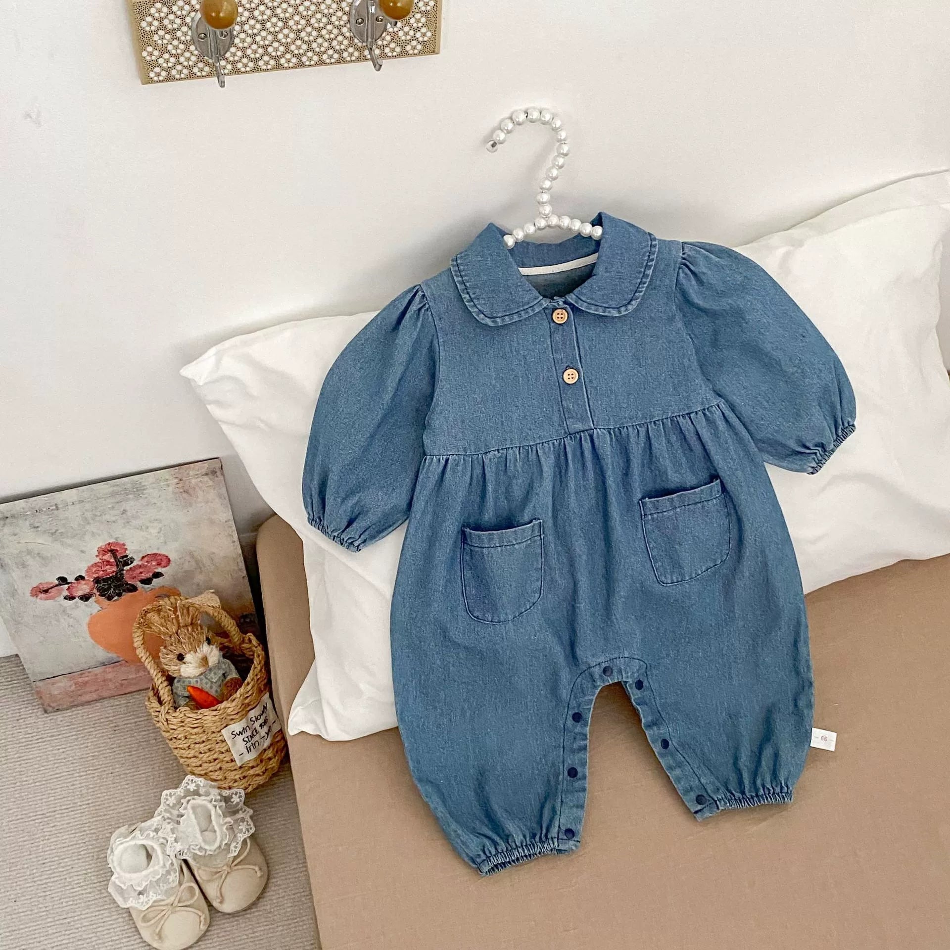 Baby Casual Pocketed Denim Rompers
