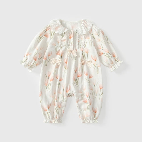 Baby Girls Flowers Pattern Long Sleeves Romper