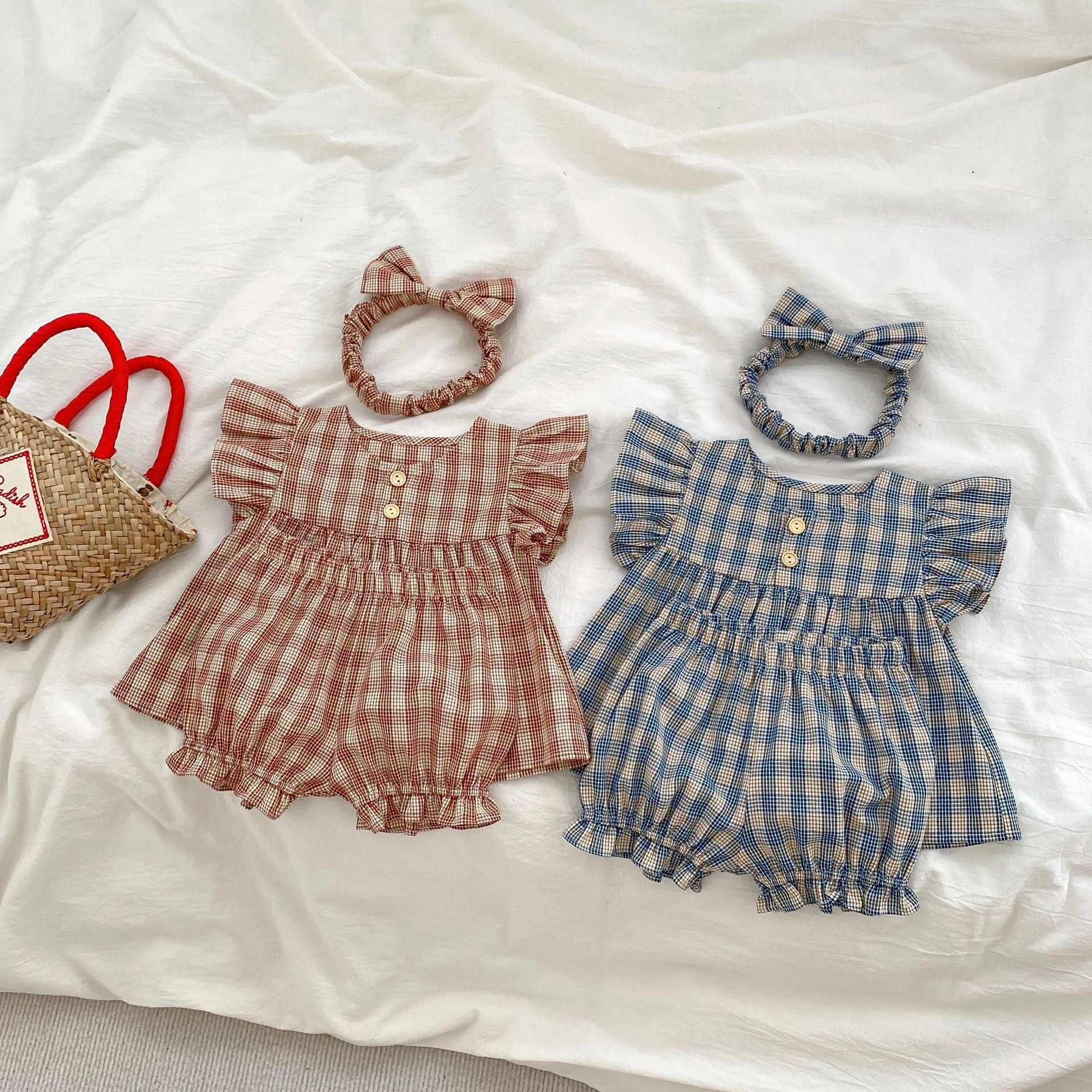 Baby Girl Plaid Pattern Shorts Sets
