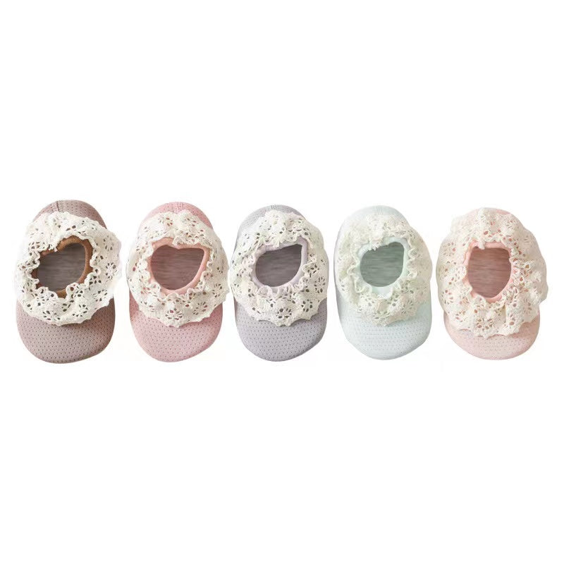 Baby Lace Ruffle Design Rubber Sole Shoes
